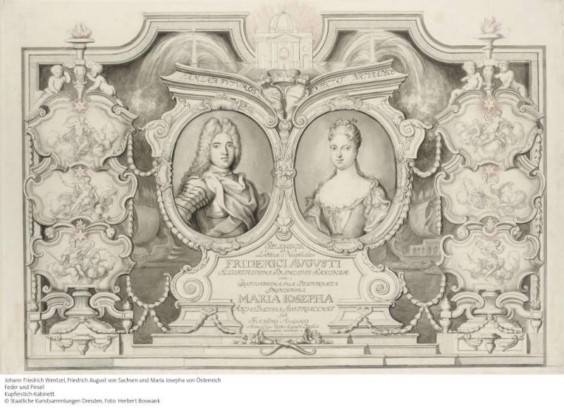 Kurprinz Friedrich August von Sachsen und Erzherzogin Maria Josepha von Österreich - Johann Friedrich Wentzel - Feder und Pinsel - Kat.-Nr.7