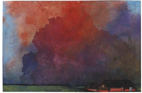 Lot: 334   Nolde, Emil  Bauernhof unter Gewitterwolken, 1935.  Schätzpreis: 100.000 EUR / 139.000 $