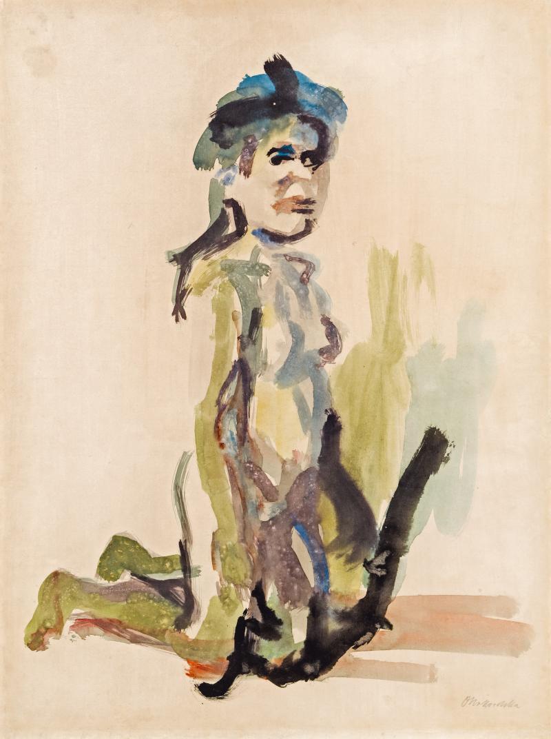 Oskar Kokoschka * Schätzpreis € 50.000 - 100.000 (Pöchlarn 1886 - 1980 Villeneuve/CH) Kniendes Mädchen, um 1920