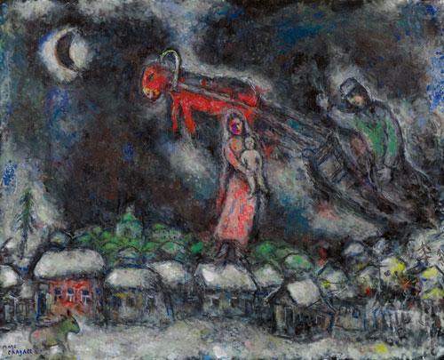 MARC CHAGALL L'âne rouge au-dessus du village. Öl auf Leinwand. Signiert: Marc Chagall. 65x81 cm. CHF 1,4 Mio. / 1,8 Mio.