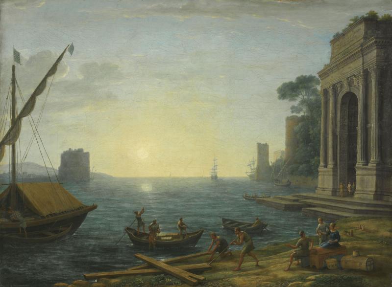 Claude Lorrain (Claude Gellée) (1600 - 1682), Ein Seehafen bei aufgehender Sonne, 1674, Leinwand, 72 x 96 cm © Bayerische Staatsgemäldesammlungen, Alte Pinakothek, München