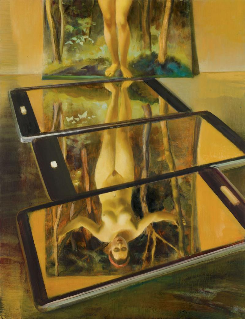 Stephan Melzl, Smartphones, 2012, Öl auf Holz, 65 x 50 cm, Sammlung Goetz, München  © Stephan Melzl