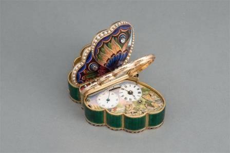 Au Vieux Paris, Boite Automate en forme de papillon en or et émail polychrome, Genève vers 1820, Piguet & Meylan