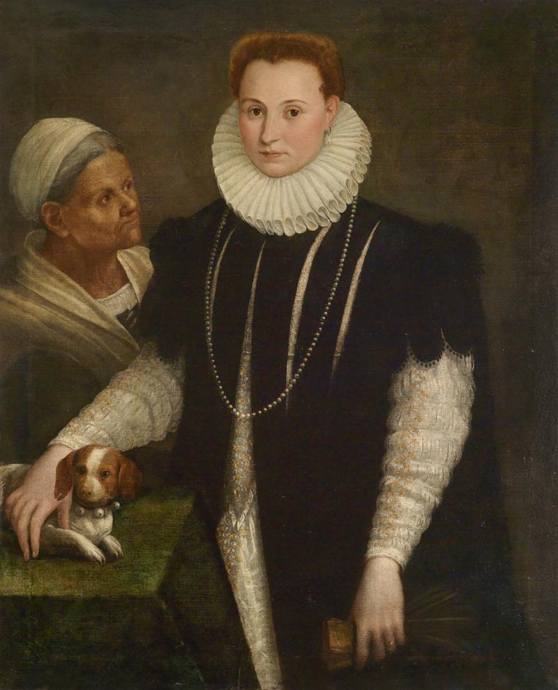 Lavinia Fontana (1552 - 1614) Bildnis einer Dame mit Magd und Hündchen, Öl auf Leinwand, 113 x 92 cm € 150.000 - 200.000