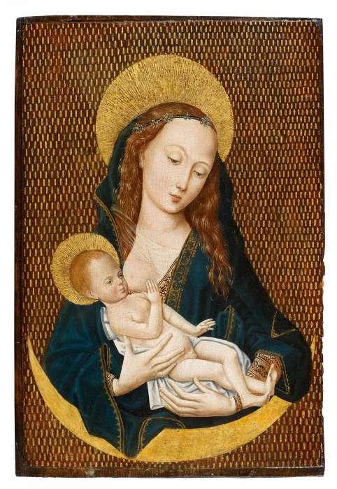 Meister der  Magdalenenlegende - Umkreis  Maria Lactans | Um 1485/90  Tempera / Öl auf Eichenholz | 43 x 29cm  Schätzpreis: 35.000 – 40.000 Euro