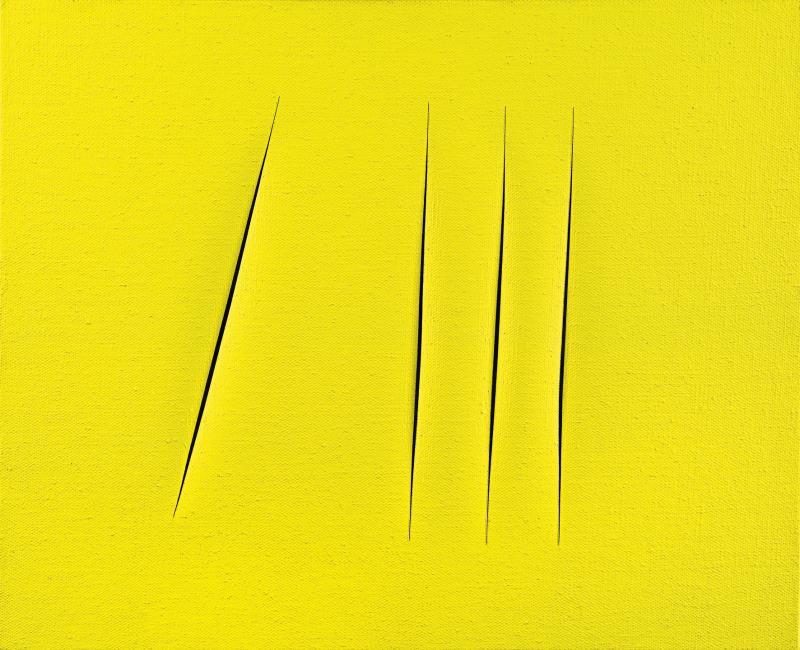 Lucio Fontana (1899-1968) Concetto spaziale, Attese, 1965/66, Acryl/Leinwand, gelb, 46,3 x 55,5 cm erzielter Preis € 769.500