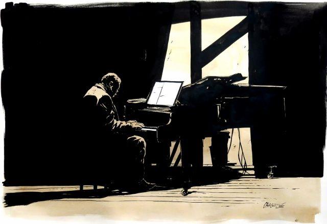 Jazz Pianiste by Christophe Chabouté, Courtesy of HUBERTY-BREYNE GALLERY