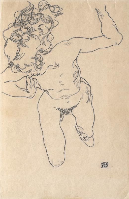 Egon Schiele, Liegende (»Stürzende«) mit langem Haar | 1917 © Leopold Privatsammlung