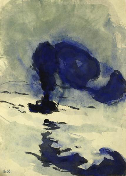 Emil Nolde (1867–1956) Kleiner Dampfer, Hamburg, 1910 Tuschpinselzeichnung, aquarelliert 38 x 27,2 cm Nolde Stiftung Seebüll © Nolde Stiftung Seebüll Photo: Dirk Dunkelberg, Berlin