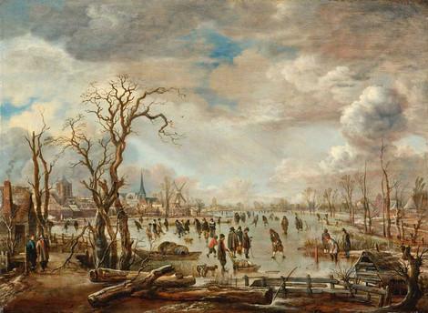 Aert van der Neer, Gorinchem 1603/4 – 1677 Amsterdam, Winterlandschaft mit Eisvergnügen, um 1655, Holz, Heinrich und Anny Nolte-Stiftung, Essen, Dep. 963     Aert van der Neer, Gorinchem 1603/4 – 1677 Amsterdam, Winterlandschaft mit Eisvergnügen, um 1655, Holz, Heinrich und Anny Nolte-Stiftung, Essen, Dep. 963