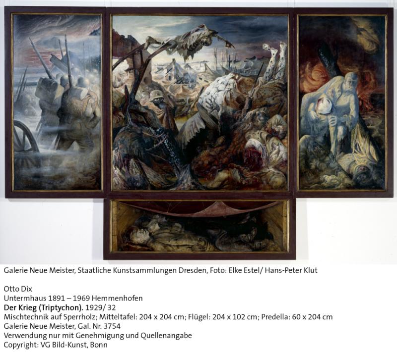 Otto Dix, Der Krieg (Triptychon), Ausschnitt, Mitteltafel, 1929/32, Mischtechnik auf Holz, Galerie Neue Meister, copyright: VG-Bildkunst Bonn, 2014