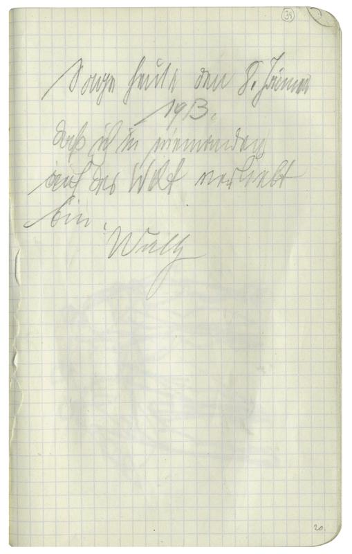 Handschriftliche Eintragung von Wally Neuzil im dritten Skizzenbuch von Egon Schiele, 08.01.1913 © Albertina, Wien, Egon-Schiele-Archiv