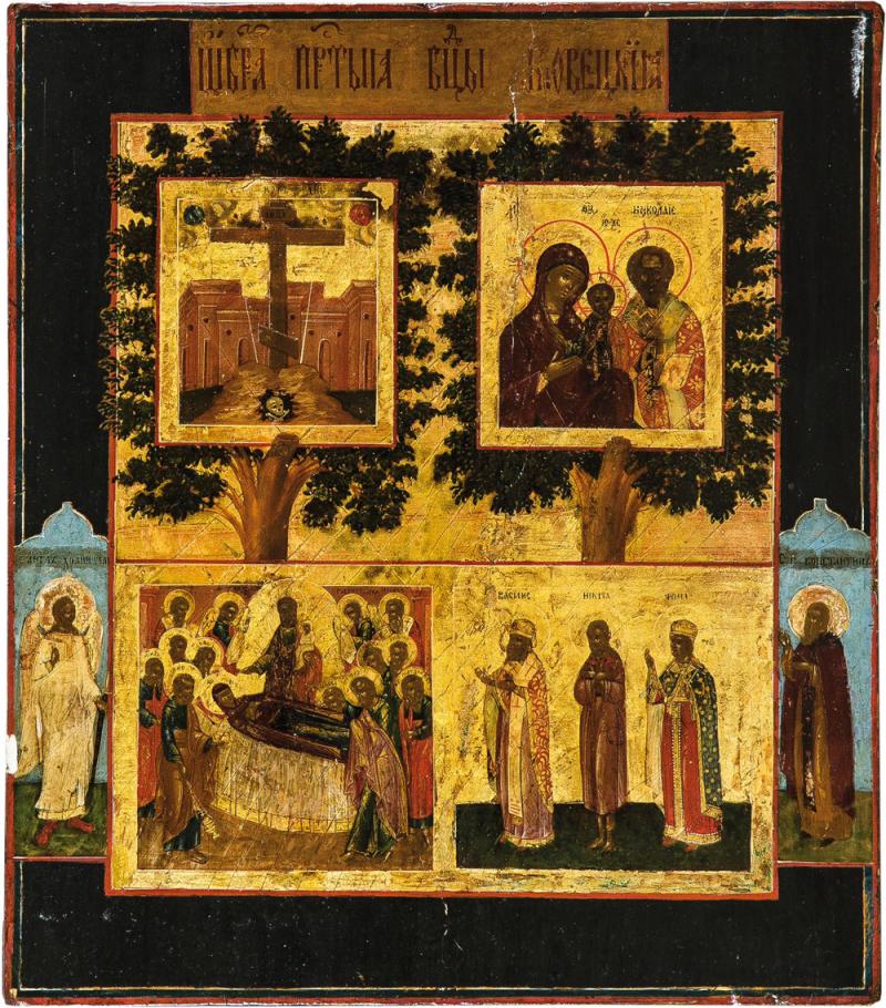 53 - Seltene Ikone mit der Gottesmutter ''Okovickaja-Rzevskaja'' Auktion: 238 - Russian Art & Icons  Russland, 2. Hälfte 18. Jh. Katalogpreis: 700 - 900 €