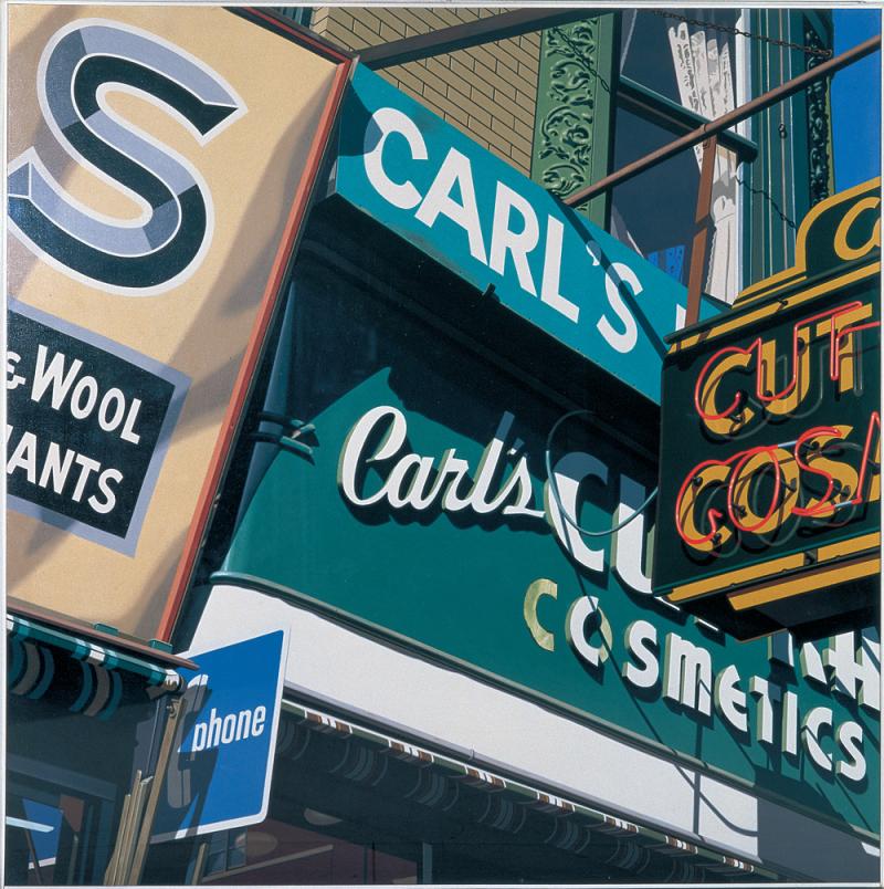 Robert Cottingham, "Carl's", 1975, Öl auf Leinwand; 198 x 198 cm, Foto © museum moderner kunst stiftung ludwig wien, Leihgabe der Österreichischen Ludwig Stiftung, seit 1981