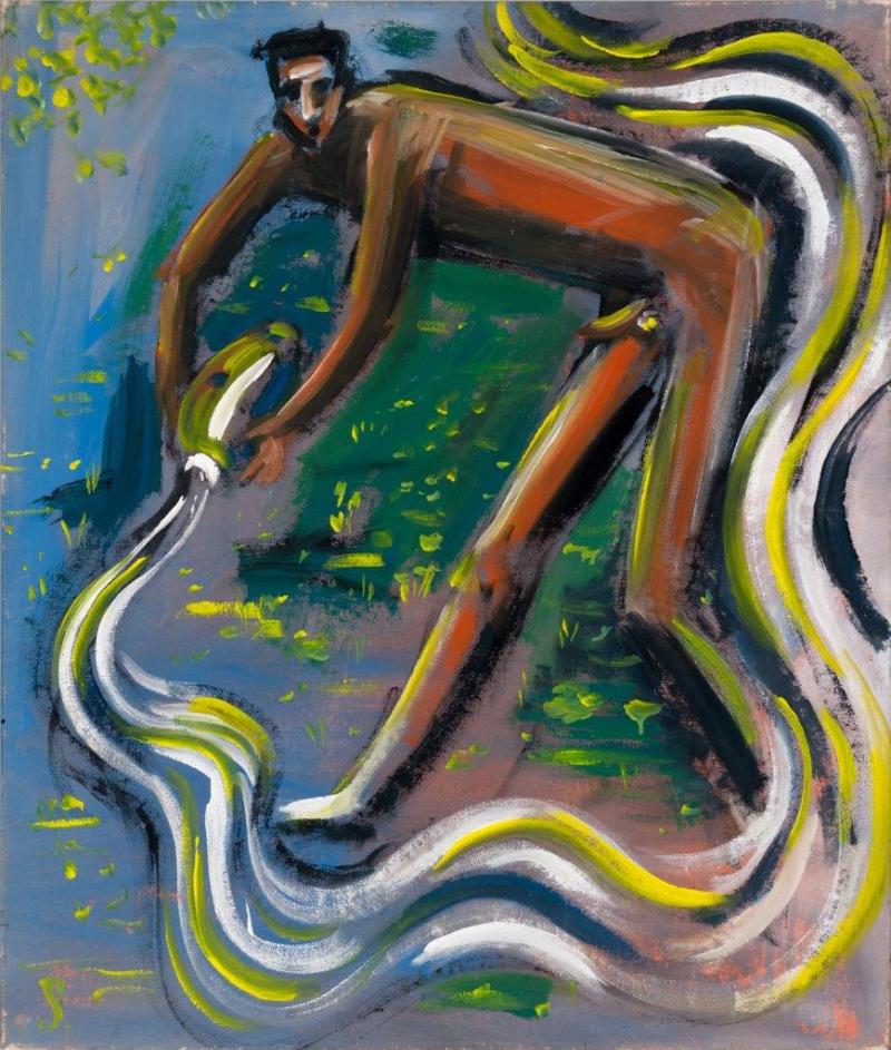 Hubert Schmalix, Brunnenfigur, 1981, Öl auf Leinwand | oil on canvas, 95,5 x 80 cm