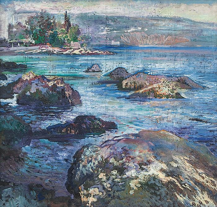 Ludwig Heinrich Jungnickel (1881 – 1965) Blick nach Rijeka   rückseitig datiert 1948 Nachlassstempel Öl auf Leinwand 42 x 48 cm  Werksverzeichnis 39-52/K1 (Galerie 16)