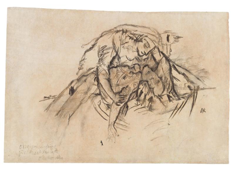 Oskar Kokoschka * Schätzpreis € 80.000 - 160.000 (Pöchlarn 1886 - 1980 Montreux/CH) Weib über Schemen gebeugt (recto und verso) Zeichnung zur gleichnamigen Lithografie aus der 12-teiligen Folge "Der gefesselte Kolumbus", 1913