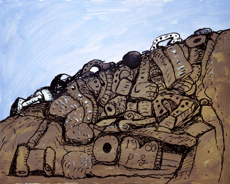 Philip Guston. Drei Blicke: Die gesamte Druckgraphik / Letzte Acryl-Arbeiten auf Papier / Zeichnungen für Dichter Pinakothek der Moderne - Graphik 25.03.2015, 11.00  Pressetext herunterladen (73190_110301.pdf) Philip Guston. Drei Blicke: Die gesamte Druckgraphik / Letzte Acryl-Arbeiten auf Papier / Zeichnungen für Dichter  Philip Guston, Untitled, 1963, Lithographie, 635 x 850 mm, Privatsammlung  Foto: Staatliche Graphische Sammlung München © The Estate of Philip Guston, New York  Bild speicher