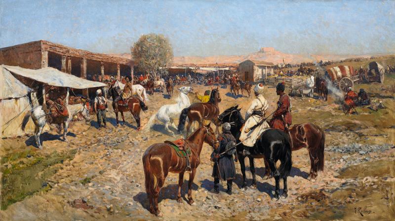 Franz Roubaud Pferdemarkt in Turkestan Öl auf Leinwand 85,5 x 150cm Schätzpreis: 140.000 - 160.000 Euro