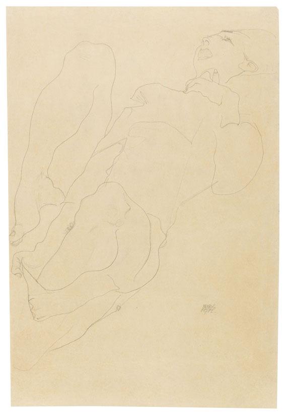 218 EGON SCHIELE Liegender Akt mit erhobenen Beinen, 1912. Bleistiftzeichnung Schätzpreis: € 80.000