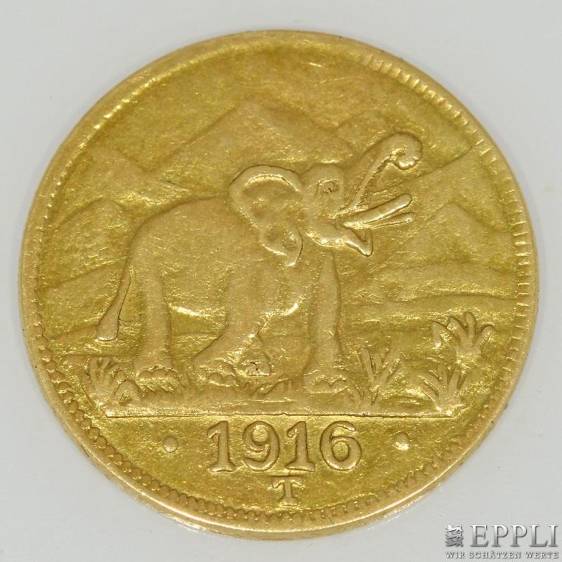 Deutsch Ostafrika - 15 Rupien 1916/T, Elephant, GOLD  J.728a, ss, Kurzgutachten Dr. Mehl  Aufrufnummer: 2097 Aufrufpreis: 2.100 Euro