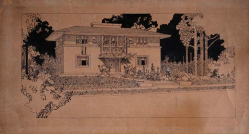 Frank Lloyd Wright. Residenz in Oak Park. 1907. Feder, Pinsel, Tinte auf Papier, 306x570 mm © VG Bild-Kunst, Bonn 2015