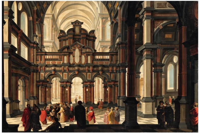 Dirck van Delen, Kircheninterieur mit der Darbringung im Tempel   Ergebnis: €99.200