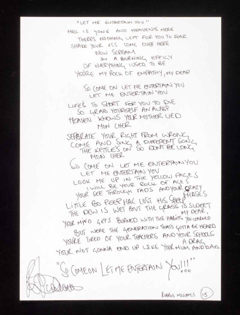 OT 40- A SET OF HANDWRITTEN LYRICS FOR LET ME ENTERTAIN YOU