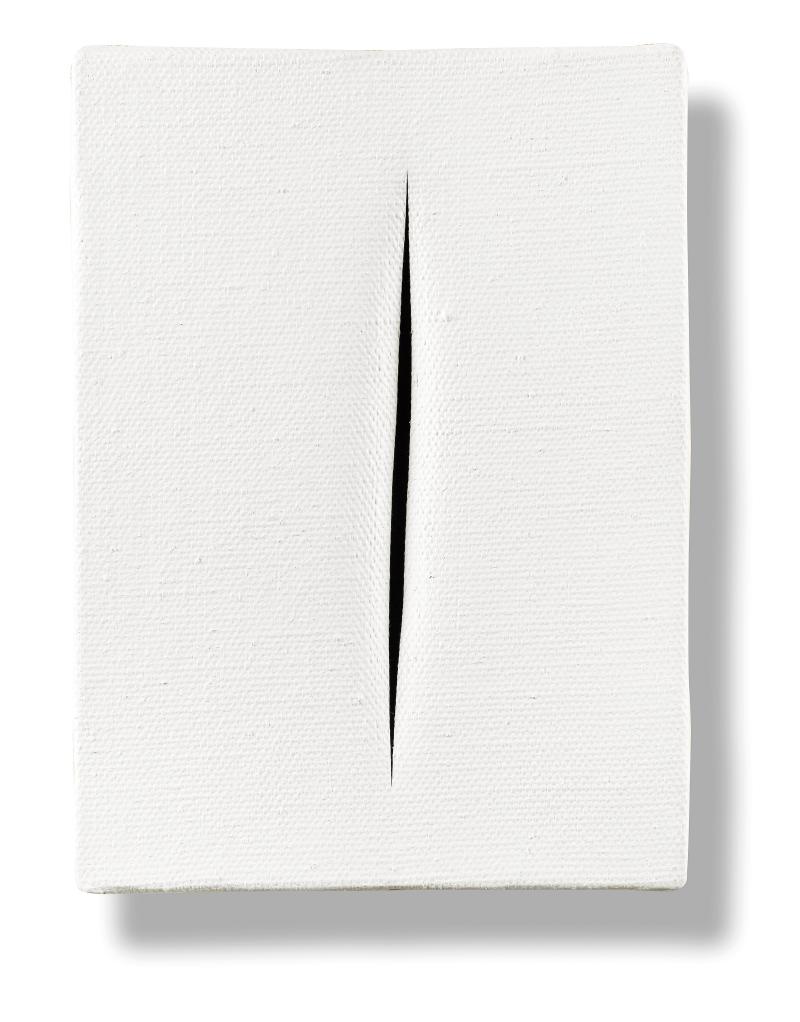 701  Lucio Fontana (1899-1968)   "Concetto Spaziale, Attesa"  1963-1964  Acryl auf Leinwand, 22,5 x 16,5 cm  erzielter Preis € 405.600