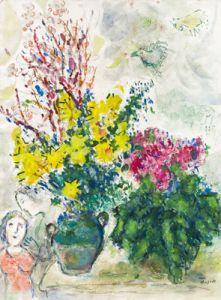 Marc Chagall (1889 – 1985), Les Amoureux au Bouquet, 1978, Gouache, Tempera, Pastell und schwarze Kreide auf Papier, 77,4 × 57,7 cm, Schätzpreis: € 250.000 – 500.000