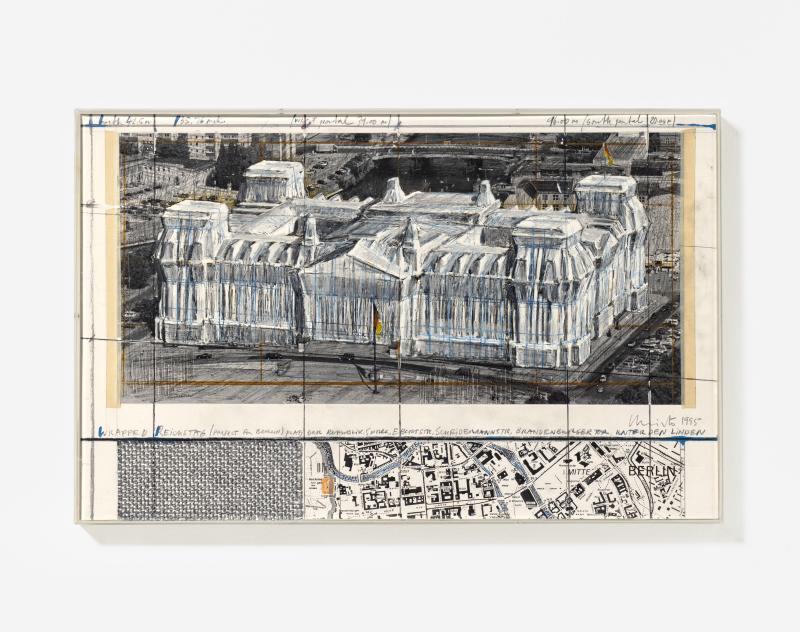 Christo „Wrapped Reichstag“ | 1995 | Collage auf Karton auf Holz aufgezogen | 36 x 56cm Ergebnis: 61.875 Euro