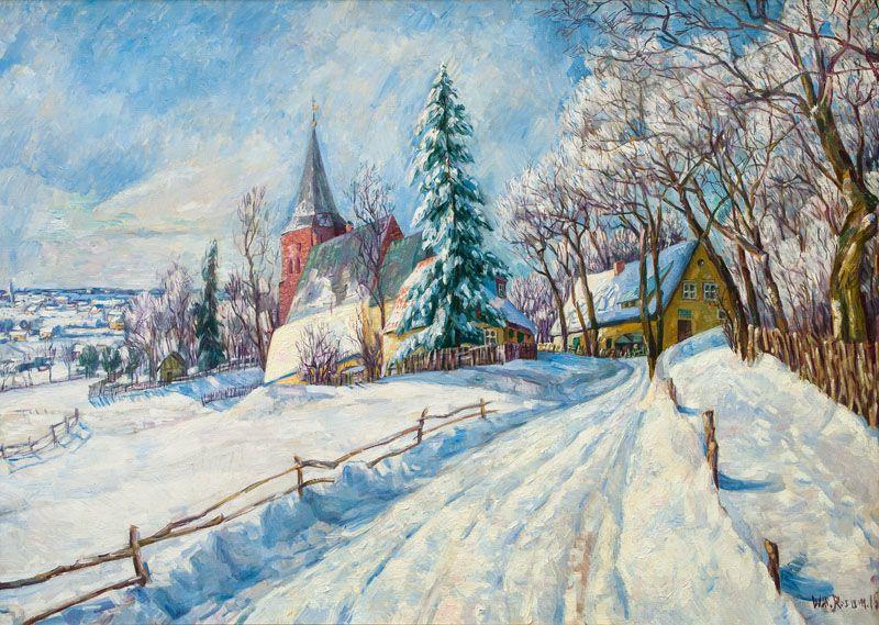 Los 202, Walter Alfred Rosam (Hamburg 1883 - Kowel (Ukraine) 1916) Dorf im Schnee, Limitpreis: 	12.000 €