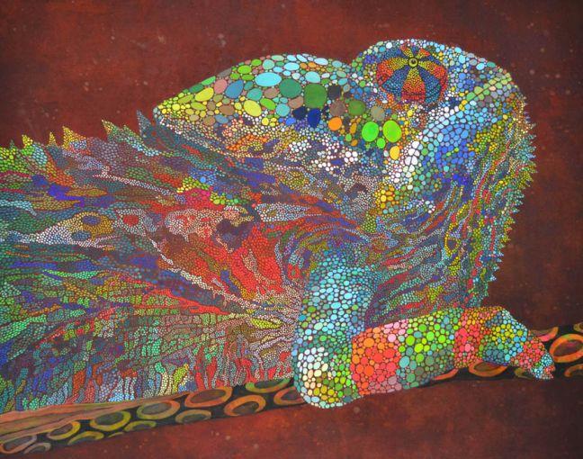 Slide7 LSD. Peacock. Arata Higuchi. Mineral painting on paper panel. $2,100