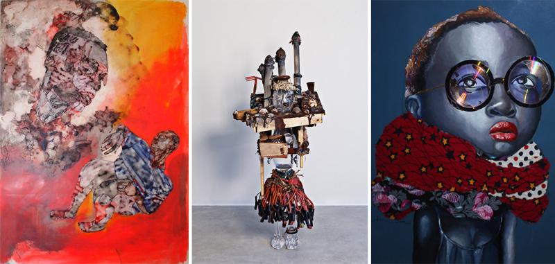 From left to right : Florine Demosthene, Gallery MOMO - Pascale Marthine, Galleria, Continua - Ndidi Emefiele, Omenka Gallery