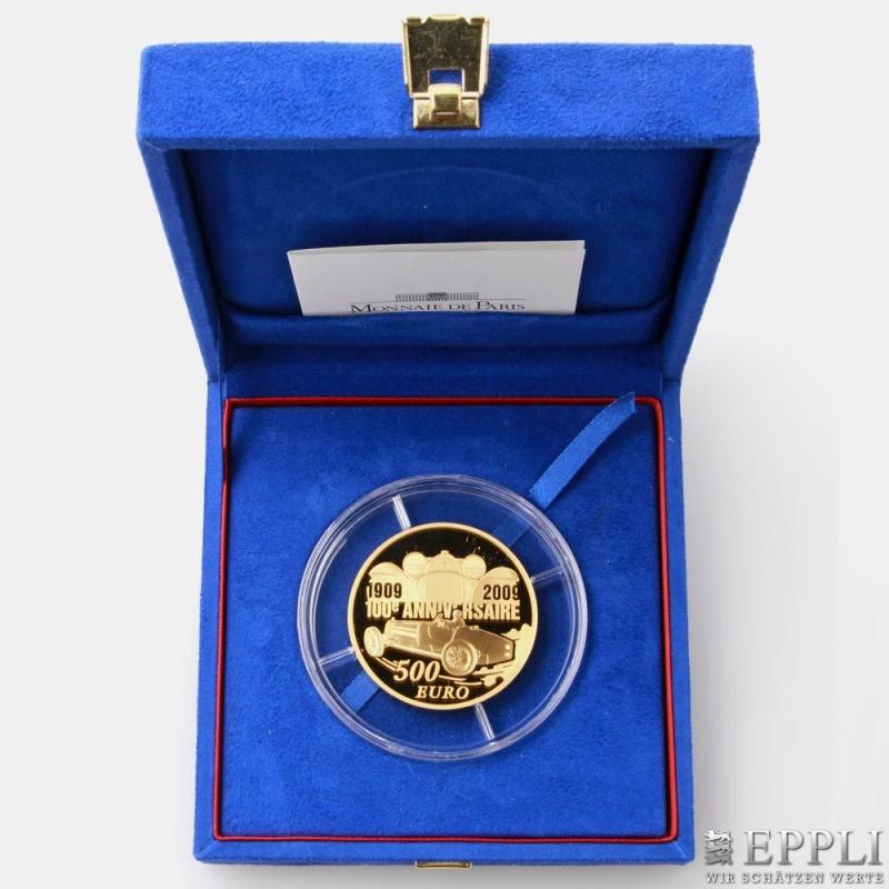 Frankreich/GOLD - SELTENHEIT! 500 Euro 2009, Ettore Bugatti, 5 Unzen Au fein, nur 99 Exemplare geprägt!