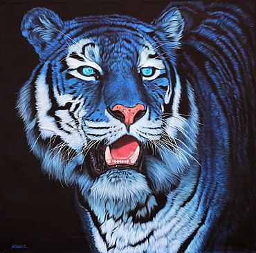 Galerie DUMONTEIL  Blue Tiger on Black  2012. Acrylic on linen, signed, 135 x 135 cm