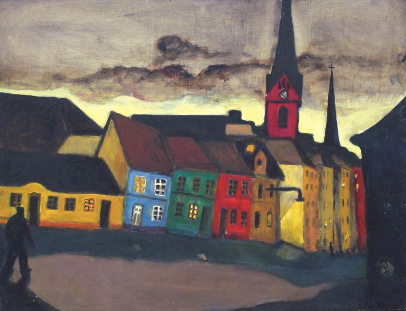 Robert Hammerstiel Abend in Flensburg, 1985 Öl auf Hartfaser 65 x 85 cm  Zur Verfügung gestellt von: Galerie Gerlich