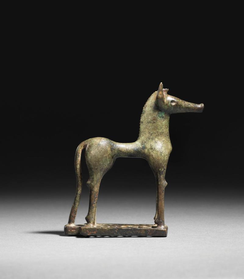 Greek bronze votive horse  Geometric Period. Laconian type. c. 750-730 BC  Height: 9.2 cm, Length: 8.2 cm, Depth: 2.6 cm   Rupert Wace Ancient Art Ltd.