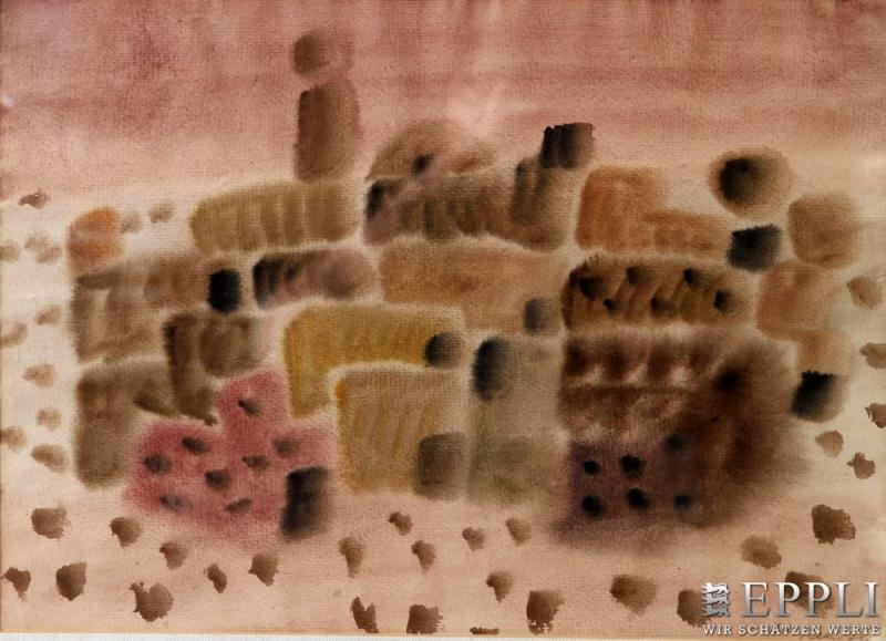 EDUARD BARGHEER (1901-1979  “Oase 2”, 1973, Aquarell/Papier, 39x52 cm.      Losnummer: 1806 Aufrufpreis: 2.200 Euro