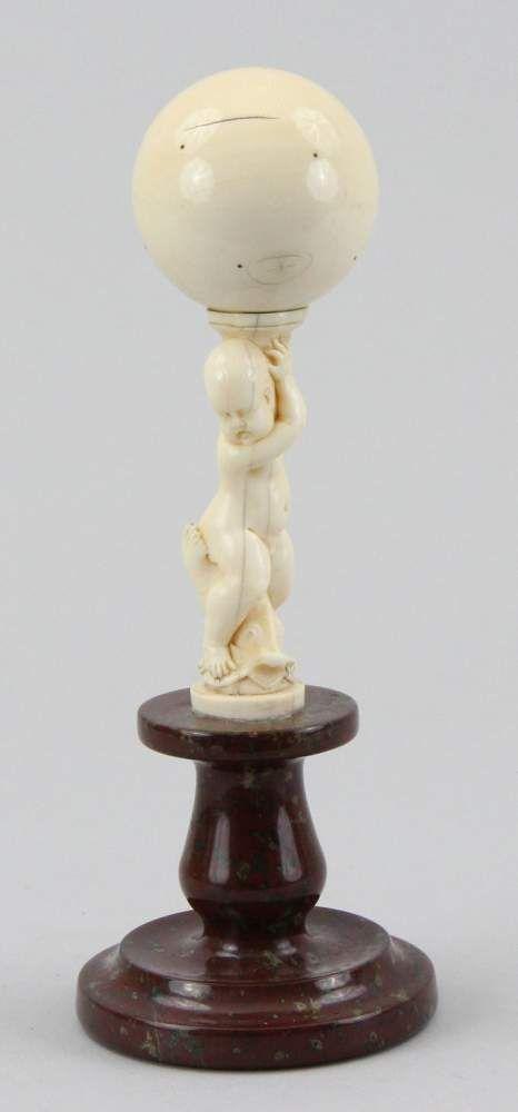 Deutscher Bildhauer des 17. Jhd. Figur, Elfenbein geschnitzt, Putto auf Delphin mit Füllhorn, Mindestpreis: 	1.800 EUR