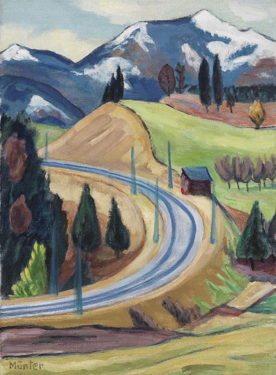 115001361 Gabriele Münter Straßendurchstich (Die Kurve bei Berggeist), Wohl 1935. Öl auf Leinwand Schätzpreis: € 180.000