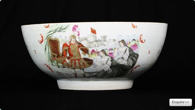 Cohen & Cohen  Chinese export porcelain punchbowl with james quin as coriolanus