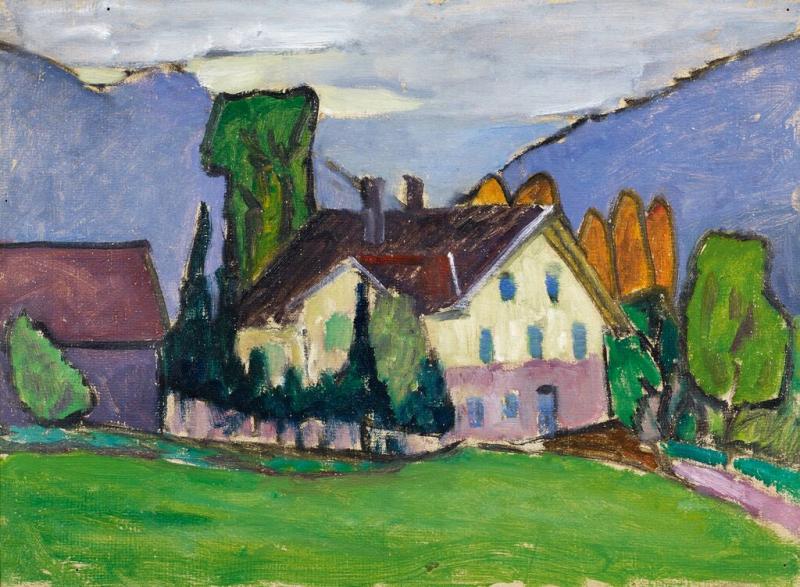 Gabriele Münter "Bauernhaus bei Regen" 1914 Öl auf Malkarton 33 x 41cm Taxe: 250.000 - 350.000 Euro, Ergebnis: 382.500 Euro