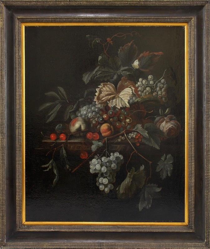 Pieter Verelst (um 1618 - um 1678) - Öl auf Leinwand, "Prunkstilleben mit Früchten, Blumen und Schmetterling"   • Kategorie: Gemälde   • Limit: 7.500,00 EUR