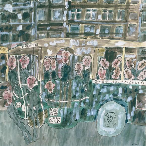 Jean Dubuffet, Autobus Gare Montparnasse, 1961  Autobus Bahnhof Montparnasse Gouache auf Papier, 67 x 67 cm Foto: Cantz Medienmanagement, Ostfildern