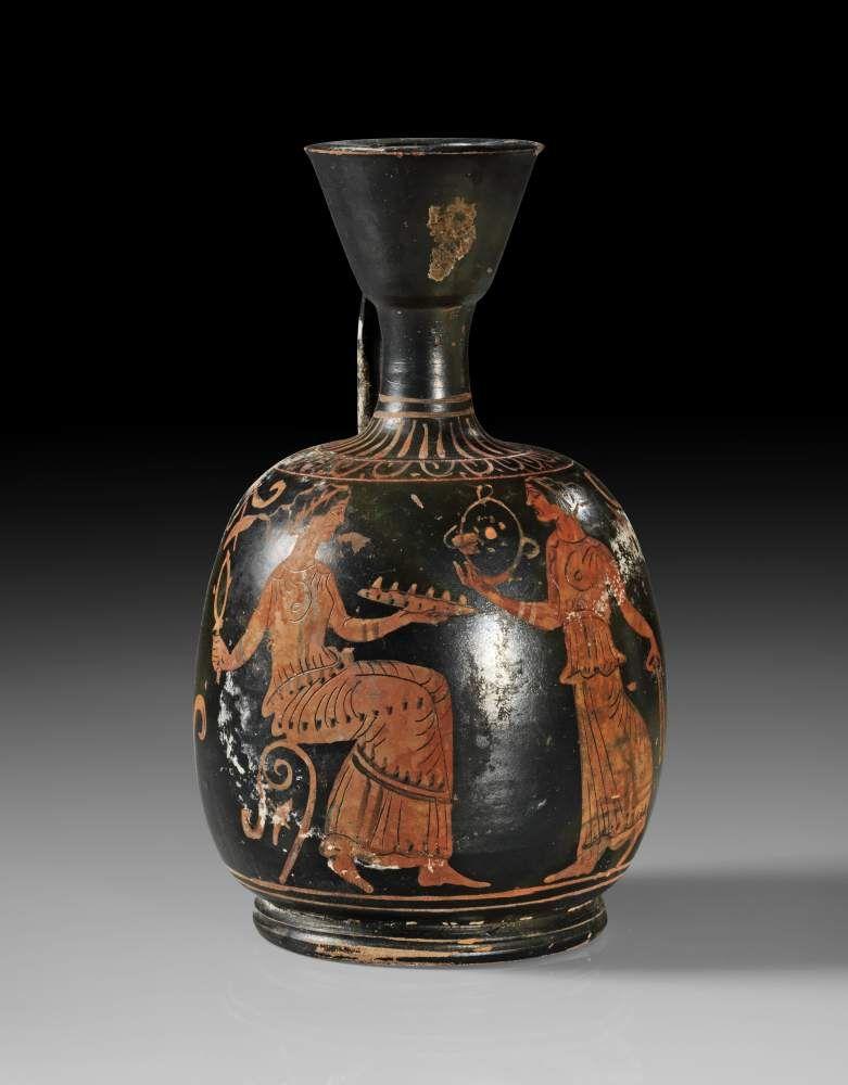 Etruskische Lekythos der Sokra-Gruppe. 375 - 350 v. Chr. H 21,5cm. Aufrufpreis:	1.200 EUR