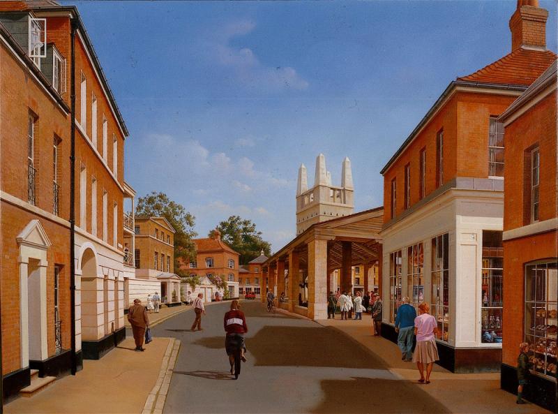 Leon Krier, Poundbury, Dorchester (GB), 199 Copyright: Gemälde von Carl Laubin, nach einer Zeichnung von L. K., 1992 © Leon Krier