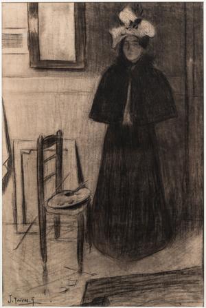 Marianne Elrick-Manley Fine Art, Joaquín Torres-García (1874-1949) Modelo en el taller (Model in the studio) charcoal on paper, ca. 1898 23 5/8 x 16 1/8 in. (600 x 410 mm) Signed on the left corner