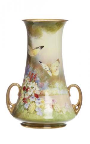 Doulton vase by H.Price with Butterflies and flowers 9” high c.1920 Exhibitor: Julian Eade