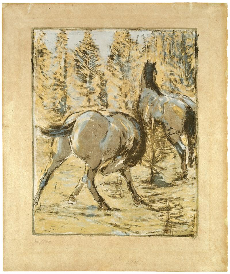 Franz Marc, Pferde in der Sonne, 1908/09 Farblithografie, 35,2 x 28 cm Franz Marc Museum Kochel am See Franz Marc Stiftung Schenkung W. Winterstein